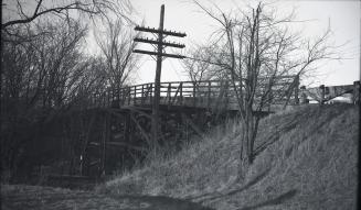 Don Mills Road., bridge over C.N.R. tracks between The Donway & Chipping Road., looking northeast