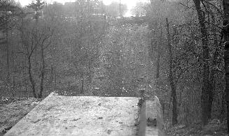Sherbourne St., bridge north of Bloor Street East, looking south showing remains of bridge