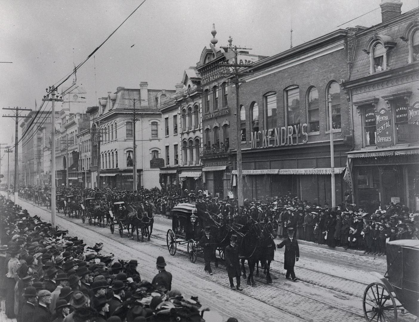 Mowat, Sir Oliver, Funeral Procession, on Yonge Street, looking south from Shuter St
