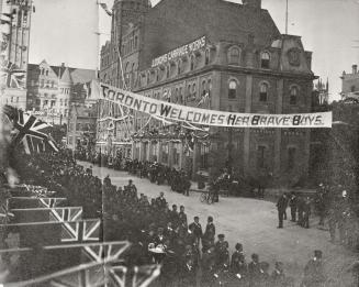 South African War, parade of returned Canadian troops, Bay St