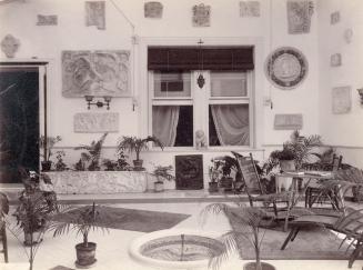 Historic photo from 1890 - Bas relief, art, and fountain in the conservatory at Benvenuto in South Hill