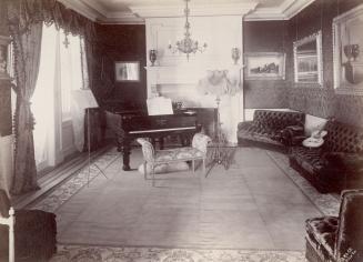Historic photo from 1890 - Music room at Benvenuto - piano,  guitar, and music stand in South Hill