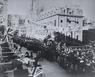 South African War, parade of returned Canadian troops, Bay St