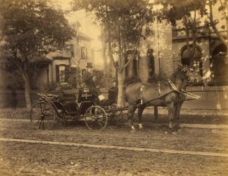 Historic photo from 1888 - Horse drawn carriage team - Chris. B and the Deacon outside Culloden House in Cabbagetown South