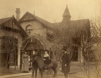 Historic photo from 1888 - The garden and stable with "Nibbs" on his pony - Culloden House in Cabbagetown South