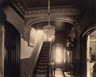 Historic photo from 1888 - Ornate woodwork in the entrance hall in Culloden House in Cabbagetown South