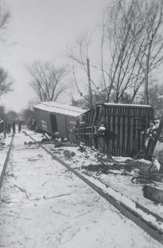Historic photo from Friday, December 13, 1946 - C.N.R. train wreck, near Chaplin Crescent & Russell Hill Rd. along the Beltline in Forest Hill