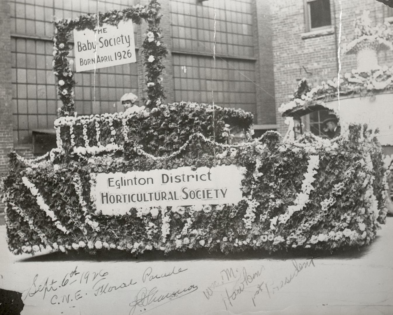 C.N.E. Floral Parade, 1926, Eglinton District Horticultural Society float