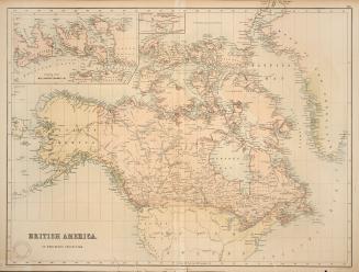 Shows a map of British North America, with an area close to the modern-day Canada in pink. An i ...