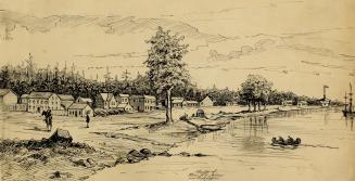Image shows a few houses along the lake.