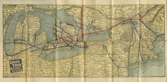 A printed map shoeing the Grand Trunk railway lines from Michigan to the Atlantic ocean. No sca ...