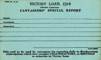 Victory Loan, 1918, Ontario campaign : canvassers' special report