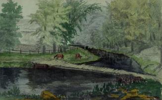 Humber River, showing bridge across West Wadsworth's mill head, (Weston), Toronto, Ontario