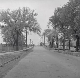 Lawrence Avenue W., looking west from east of Rosemount Avenue to railway crossing., Toronto, Ontario