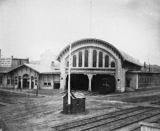 Historic photo from 1867 - Great Western Railway Station, Yonge St., n.e. corner Esplanade E. in St. Lawrence