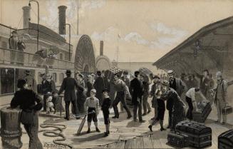 Image shows a number of people on the wharf.