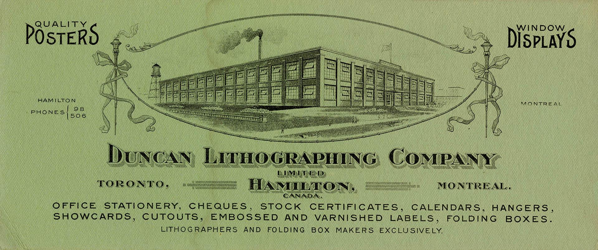 Duncan Lithographing Company advertising blotter