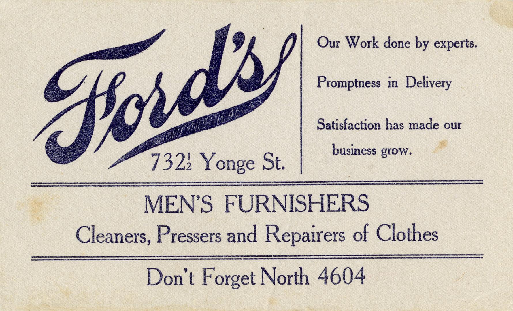 Advertising blotter for Ford's Men's Furnishers