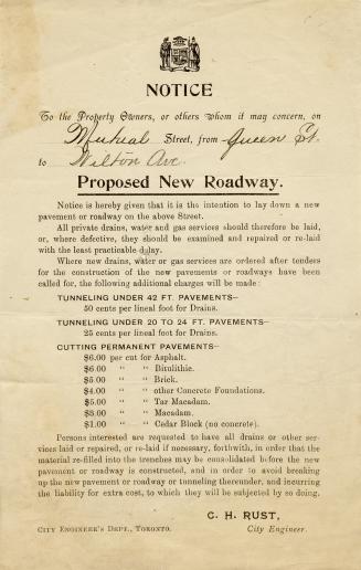 Notice to property owners of proposed new roadway (Mutual St