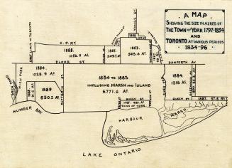 A Map Showing the Size of York and Toronto, 1797-1896