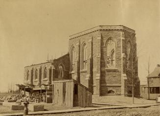 St. Alban-The-Martyr Anglican Church, Howland Avenue, west side, north of Barton Avenue, during construction. Toronto, Ontario