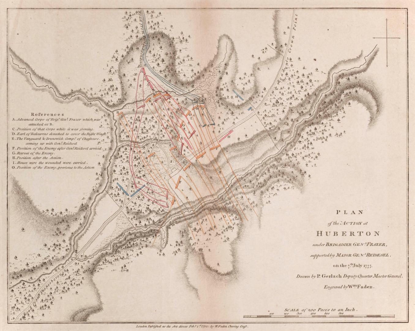 Plan of the Action at Huberton under Brigadier Genl Frazer, supported by Major General Reidesel, on 7th July 1777