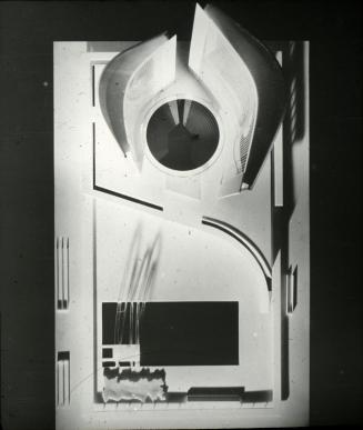 Viljo Revell entry, City Hall and Square Competition, Toronto, 1958, architectural model, aerial view, stage two