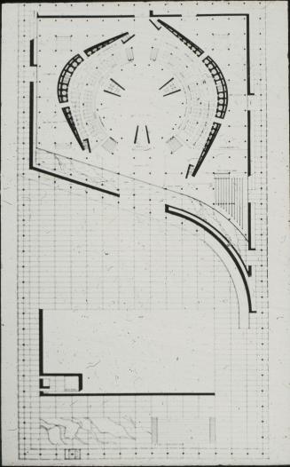 Viljo Revell entry, City Hall and Square Competition, Toronto, 1958, architectural drawing of hall and square, stage two