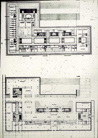 Halldor Gunnlégsson & J?rn Nielsen entry City Hall and Square Competition, Toronto, 1958, council and lower level plans