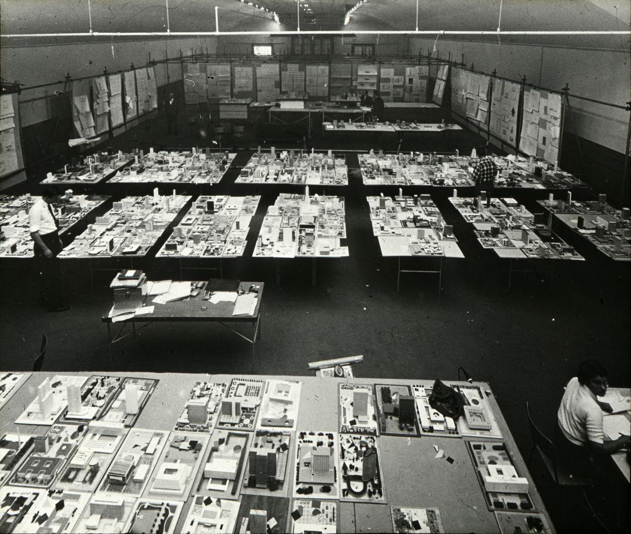 Architectural models at Horticultural Building for City Hall and Square Competition, Toronto, 1958