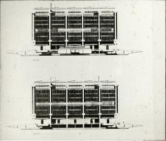 Frank Mikutowski entry, City Hall and Square Competition, Toronto, 1958, two elevation drawings