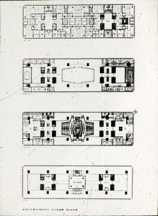 William Hayward and Associates entry City Hall and Square Competition, Toronto, 1958, four floor plans