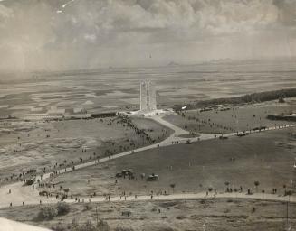 Vimy Ridge Memorial. An aerial view showing early arrivals at the Vimy Memorial, which the King will unveil this afternoon