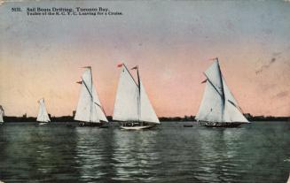 Image shows some sailboats on the lake.