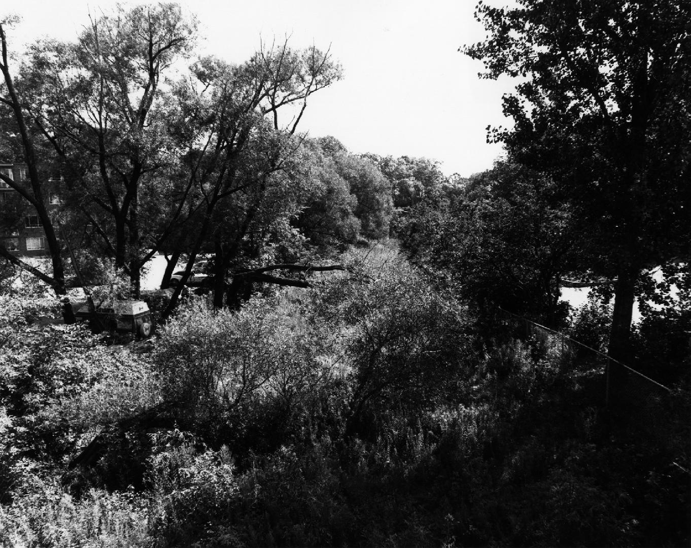 Image shows path of former Toronto Belt Line Railway. Belt Line Railway looking east from bridg ...