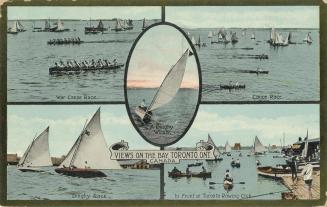 Image shows 5 different views of the bay with boats in each of them.