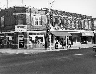Stores, Yonge Street, northwest corner of Bedford Park Road, Toronto, Ontario. Image shows some ...