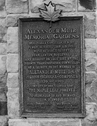 Alexander Muir and Alexander Muir Memorial Garden plaque, Yonge Street, east side, between Alex ...