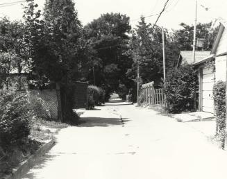 Lane south of Bedford Park Avenue between Jedburgh Road and Greer Road, Toronto, Ontario. Image ...