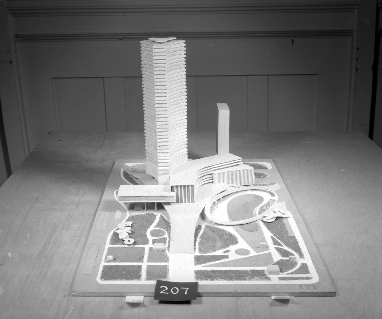 Pierre Baussin entry, City Hall and Square Competition, Toronto, 1958, architectural model