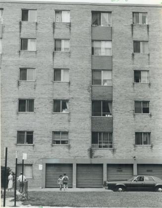 Six-floor plunge. The pushed-out corner of a screen marks the window (top right) from which 15-month-old Hyung Bag Kim plunged six floors onto a concr(...)