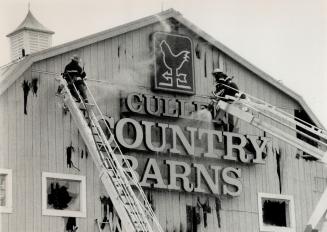 Frontal attack: Fire fighters struggle to break through the west wall of Cullen Country Barns after a fire broke out in the Markham complex that includes shops and a theatre
