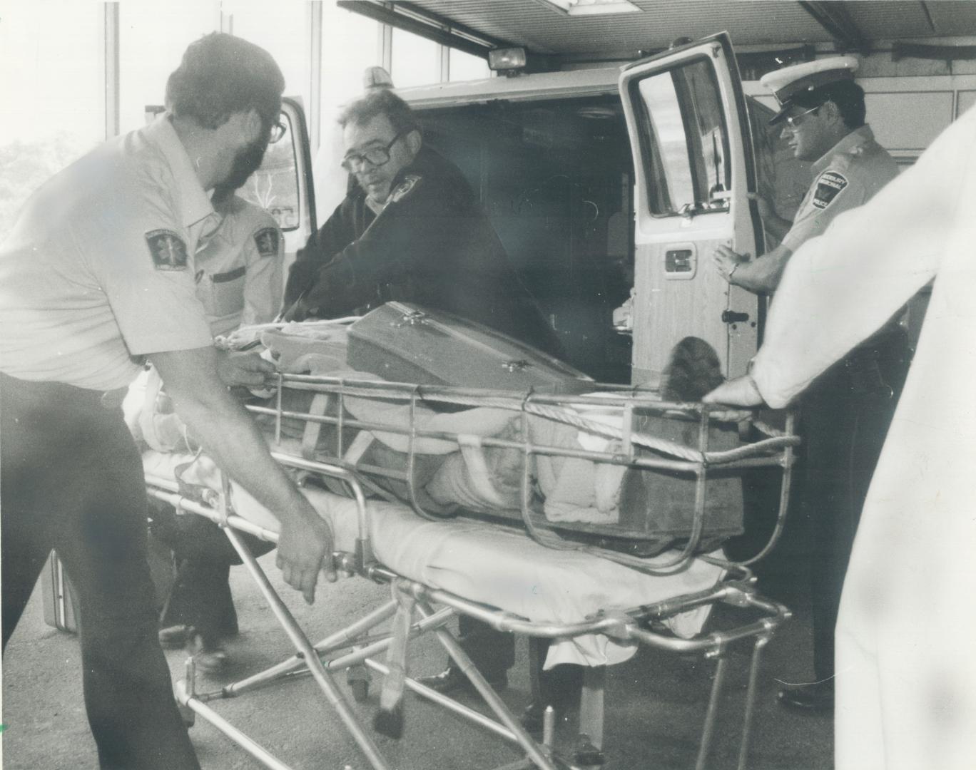 Brave miner: Wayne St. Michel is rushed into Sudbury General Hospital after being pulled from a Falconbridge nickel mine but was pronounced dead a sho(...)