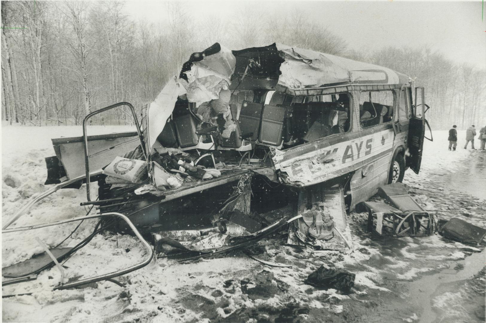 Bus filled with students from Weston Collegiate was sliced in half in the crash, strewing Highway 400 with twisted metal and smashed seats