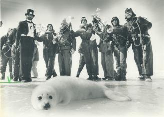 An on-ice counter-demonstration by sealers from the Arctic Endeavour and members of Codpeace