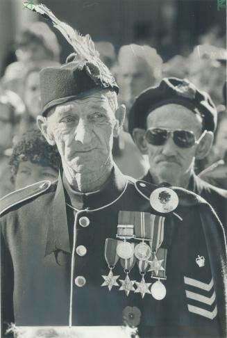 Bemedalled: Former Staff Sgt. John Mitchell of the Black Watch wears his World War II campaign medals proudly. He fought in North Africa, Italy, France, Holland and Germany