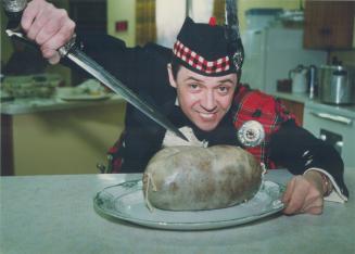 'When a body meets a haggis . . .'. A dirk comes to hand, says kilted Bob Drummond, who hails from Fife. He and others at St. Andrew's Presbyterian Ch(...)
