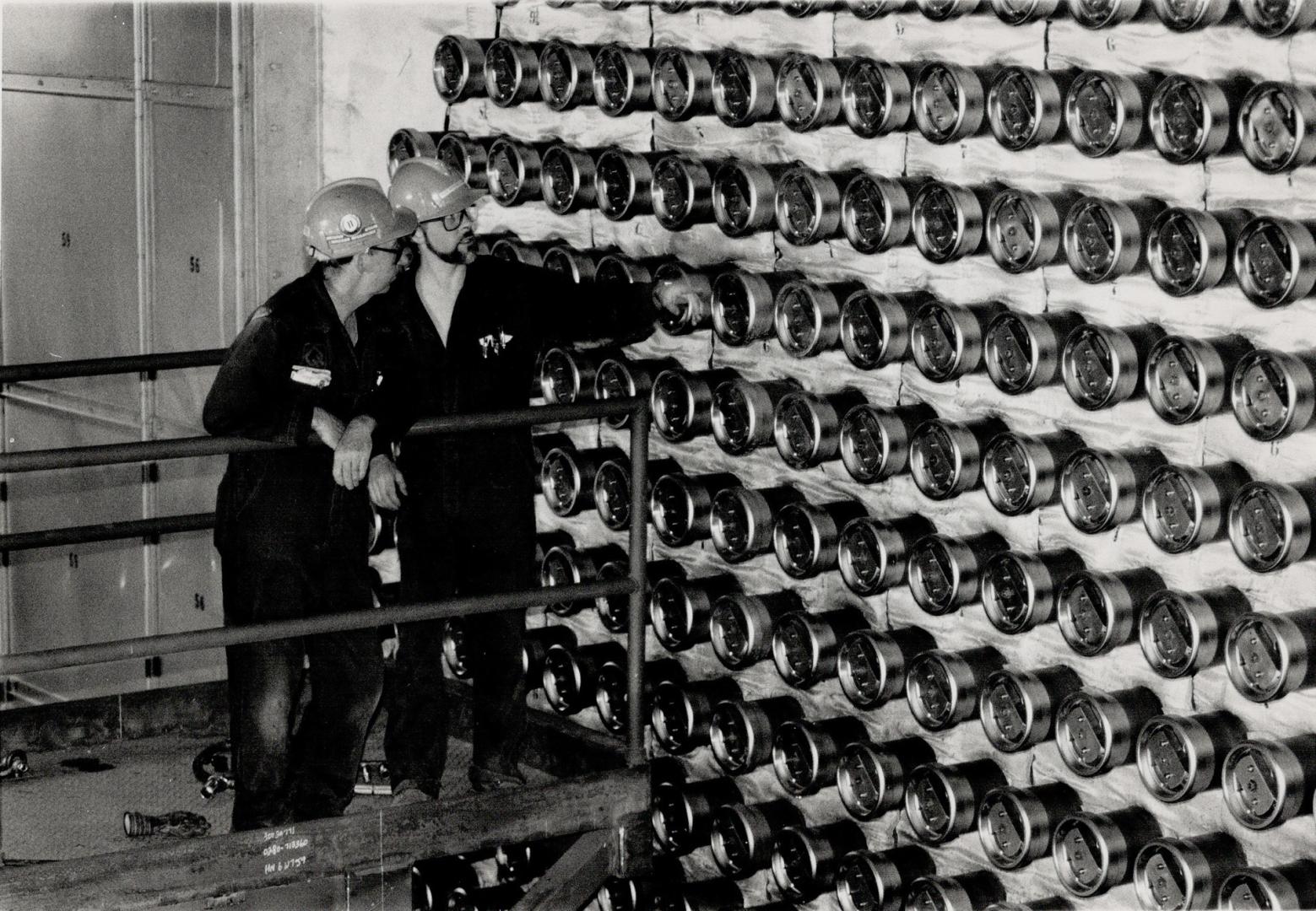 Hot rods: Technicians work on the reactor tubes, which contain 6,240 bundles of uranium fuel rods