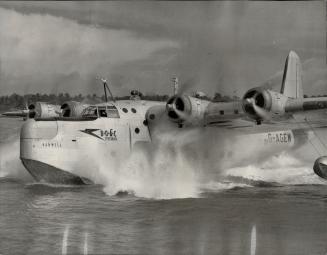 First Aircraft since 1939 takes off from the new British Overseas Aircraft base at Southampton