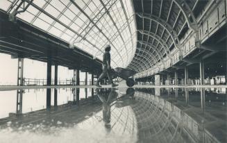 Vernon Wade pushes his wheelbarrow through the Grand Hall of Terminal 3, where a steel and glass vaulted ceiling echoes the grandeur of a 19th-century railway terminus